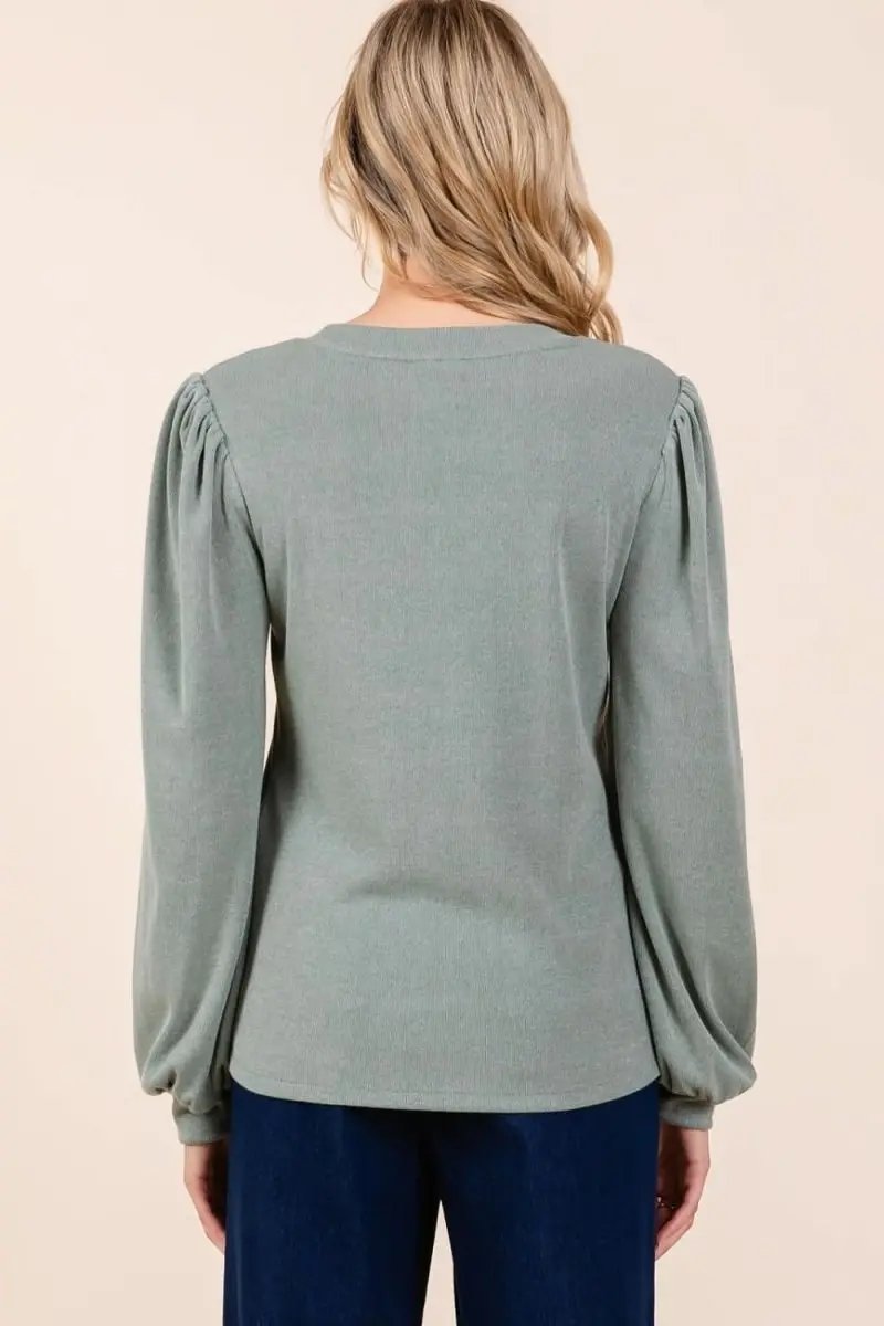 Mittoshop Round Neck Long Sleeve Rib Knit Top - Love Salve